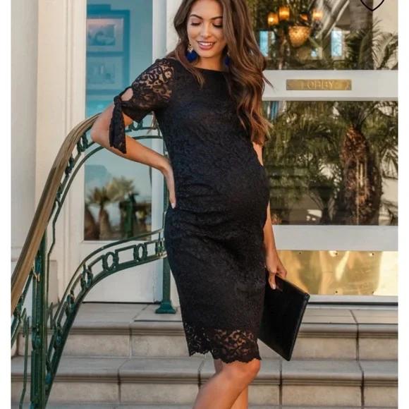 Pinkblush | Dresses | Pinkblush Maternity Black Lace Overlay Sleeve Tie  Fitted | Poshmark